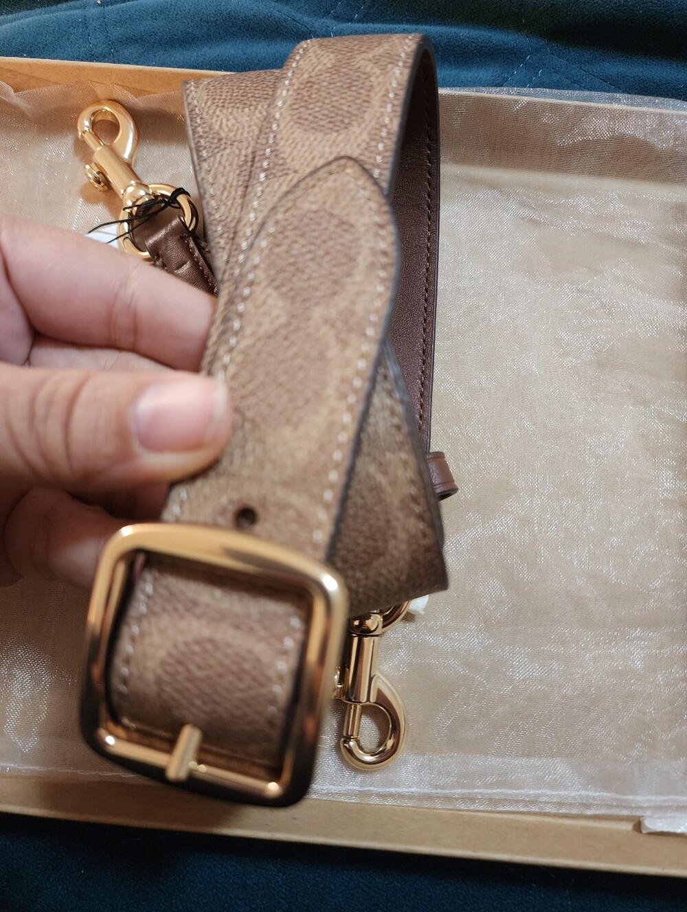 Coach Signature Canvas and Leather Shoulder Strap in Brown w Gold Hardware NWTs